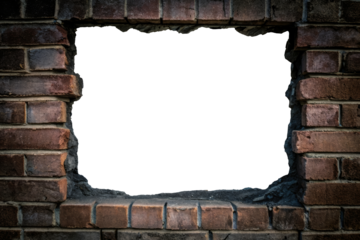 A hole in a dark brick wall is a good background for text or photo collage