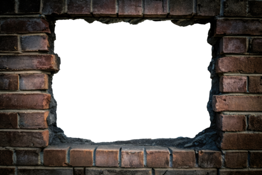 A hole in a dark brick wall is a good background for text or photo collage