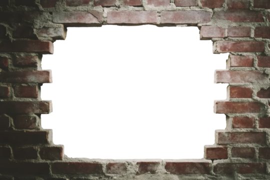 Hole in red brick wall - good transparent background for text or photo collage