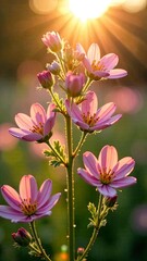 Obraz premium Delicate wildflower arrangement with soft rays of sunlight in the background