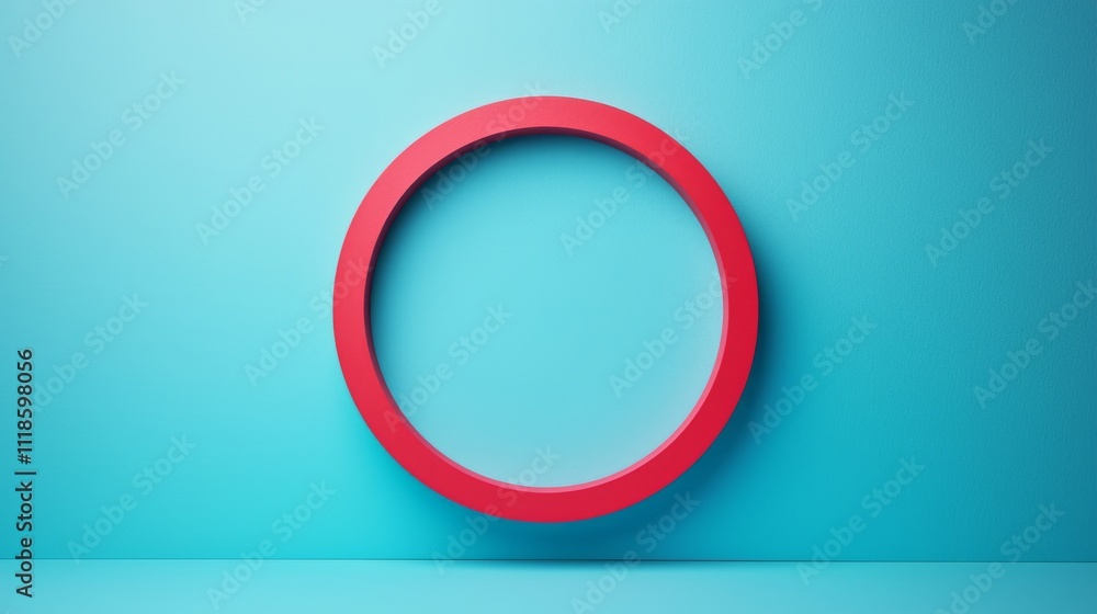 Poster a vibrant red circular frame against a soft turquoise background, creating a modern and minimalist a