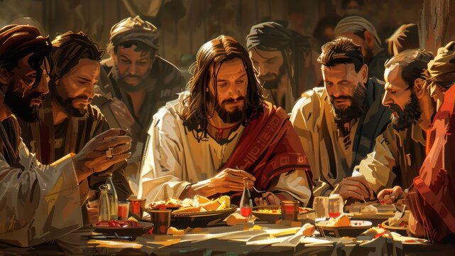 Artistic vector of Jesus sharing a meal with sinners and tax collectors