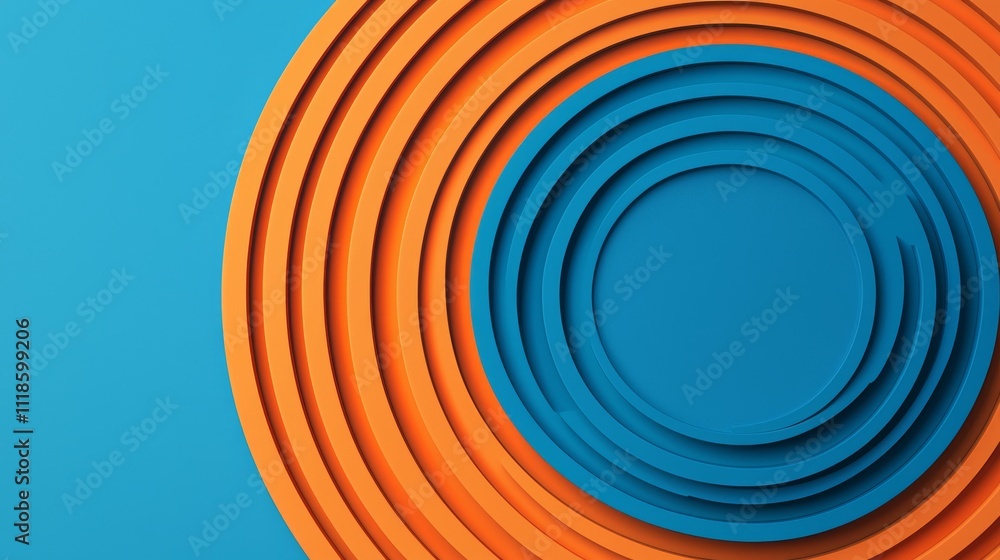 Poster a vibrant composition of concentric circles in orange and blue, creating a modern and artistic visua