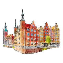 Fototapeta premium Gdansk poland watercolor hand drawn illustration isolated on white background