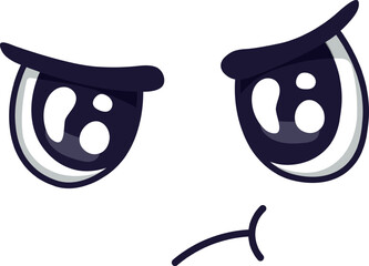 Cartoon face expressing annoyance, featuring sad, downturned eyes and a frowning mouth, conveying a feeling of displeasure and irritation, suitable for various design projects