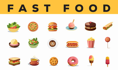 Fast Food Editable Icons set. Vector illustration in modern thin line style of restaurant menu related icons: burger, French fries, desserts, and more. Pictograms and infographics for mobile apps.