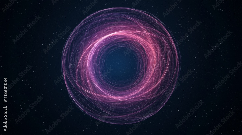Poster a swirling, luminous vortex of pink light against a dark background, creating a mesmerizing visual e