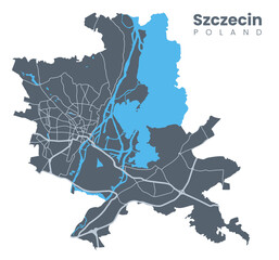 Vector Szczecin, Poland map. Urban city map. Poster with streets and Motlawa River.