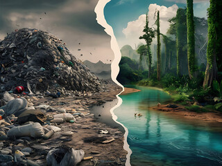 Plastic vs Nature with Clear River view