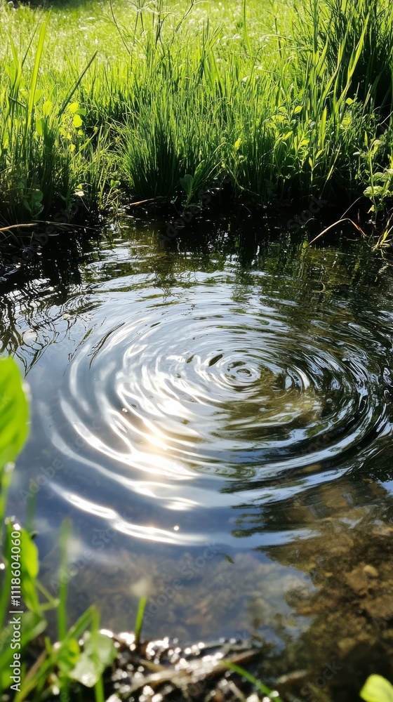 Poster ripples of tranquility: a moment of pure serenity captured in this image of concentric ripples expan