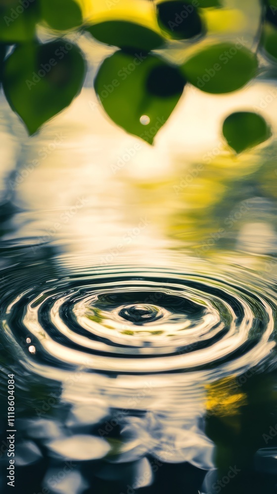Poster ripple effect: a single drop of water creates a mesmerizing ripple effect on a still pond, its conce
