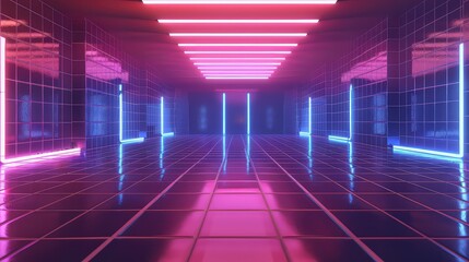 Futuristic empty neon background. High tech lines, studio product, future cyberspace concept. 3D illustration