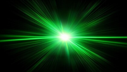 a bright light shines on the black background with lens flare effects and green glow effects