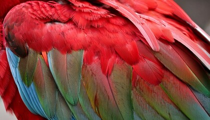 Obraz premium vivid scarlet parrot feathers close up texture