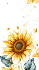 Poster de jardin  Sunflower Watercolor: An artistic, vibrant watercolor painting of a sunflower, capturing its radiant petals, central seed head, and lush green leaves, evoking a sense of warmth.  © Maria