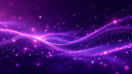 Obraz premium Digital purple particles wave and light abstract background with shining dots stars