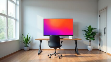 Bright and spacious training room with desk and large vibrant monitor for professional use