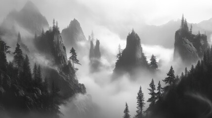 Misty Mountain Majesty: A Monochromatic Landscape