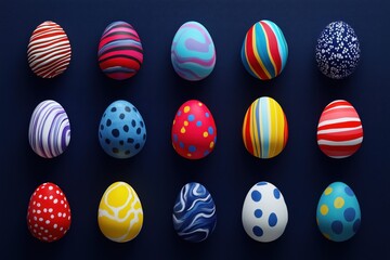 Obraz premium Easter Background with Eggs on Blue Background and Space for Text