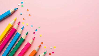 Vibrant school supplies adorn a pastel pink backdrop ideal for back to school projects and educational settings of all ages._00001_