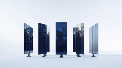 Modern dark blue solar panels on white background