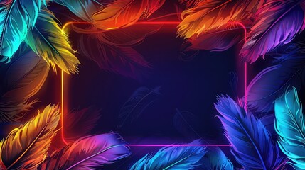 Obraz premium Neon frame shaped like tropical palm leaves, in an anime aesthetic - ultra-high-definition image with dark pink and blue hues, unique framing and composition, essence of modern gaming visuals.