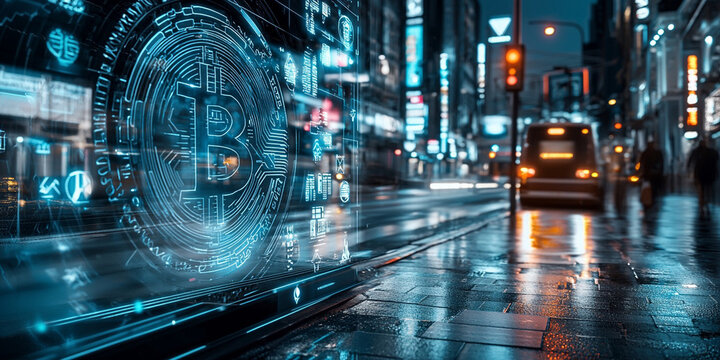vibrant and futuristic image depicting the evolution of cryptocurrency through decentralized finance, blockchain technology, and Web3. The bright, neon-colored digital world highlights digital assets,