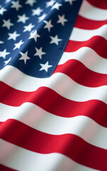 Obraz premium The American flag waves, displaying its bright red, white, and blue hues, signifying freedom, national pride, and a strong sense of patriotism._00001_