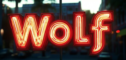 Elegant neon display of the name Wolf in a simple and stark contrast design.