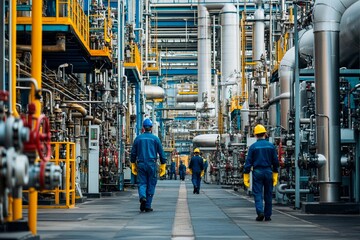 Workers navigate a bustling industrial facility focused on efficient operations. Generative AI