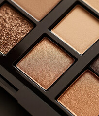 Fototapeta premium Close-up of beige and brown eyeshadow pigments palette