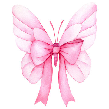 recommend clip art: watercolor drawing, butterfly with bow and pink ribbon. symbol of the fight against breast cancer
