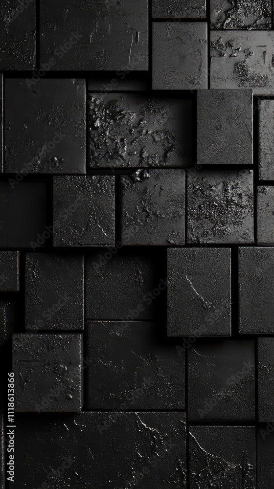 Aufkleber textured cubes: a close-up shot showcasing a geometric pattern of textured black cubes. the interpla