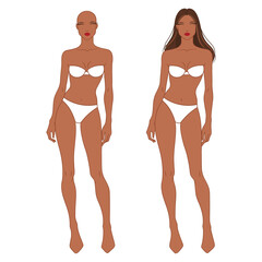 Eight-head fashion figure template. The female fashion croquis. Vector illustration of a young woman wearing lingerie, isolated on a white background.