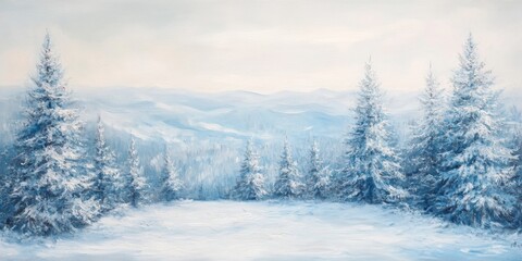 Naklejka premium Peaceful winter landscape with snowy pines