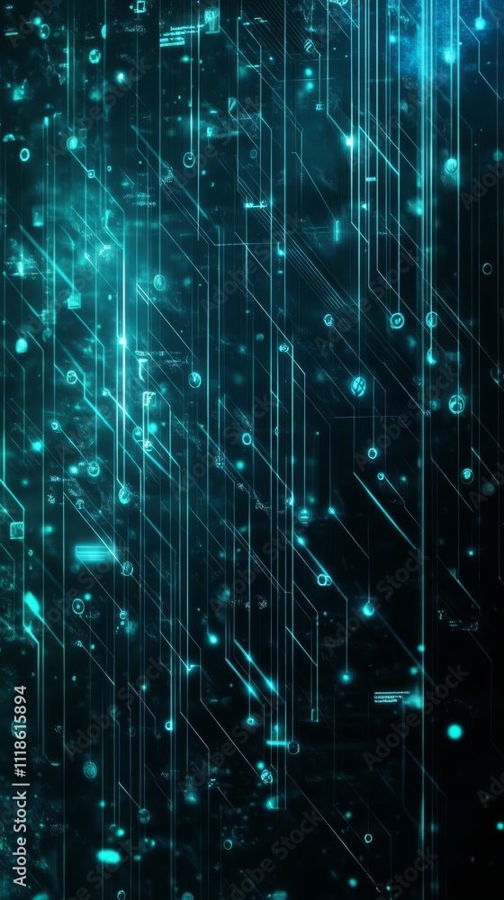 Poster cybernetic tapestry: a captivating composition of intricate digital pathways and interconnected circ