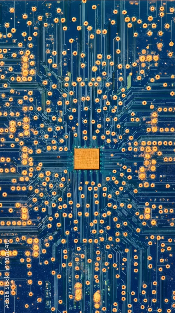 Poster digital core: a detailed top-down view of a computer motherboard's central processing unit, showcasi