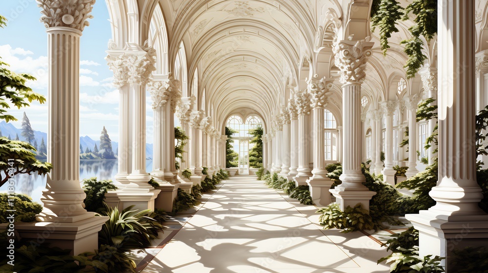 Poster intricate architecture drawing showcasing neoclassical details arches and columns created in archite