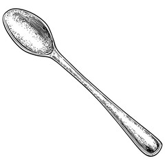 Spoon, Hand-Drawn Vector, Graphic Style, Cartoon Illustration, Black and White, Sketch Style, Isolated on White Background