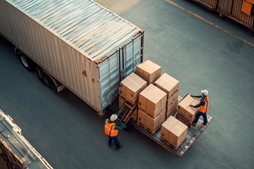 Efficient teamwork during cargo loading at a busy shipping yard. Generative AI