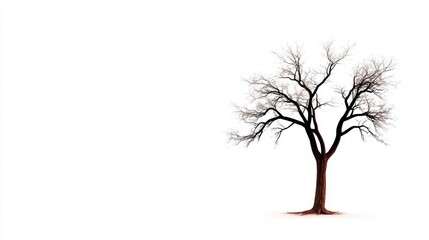 Obraz premium Stark Beauty of a Leafless Tree - A solitary leafless tree stands against a blank background, representing resilience, solitude, and the passage of time.