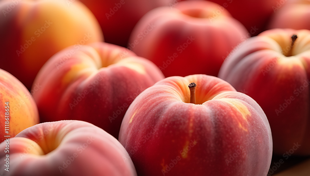 Poster Fresh ripe peaches are displayed in a vivid vertical shot, highlighting their natural colors and subtle textures created by generated AI._00001_