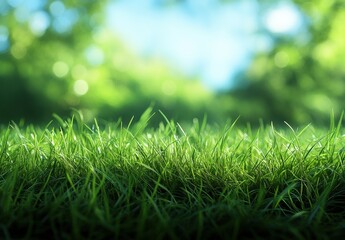Fototapeta premium Lush Green Grass with Soft Focus Background Creating a Tranquil Atmosphere for Nature Lovers and Outdoor Enthusiasts Capturing the Essence of a Vibrant Ecosystem in the Sunlight