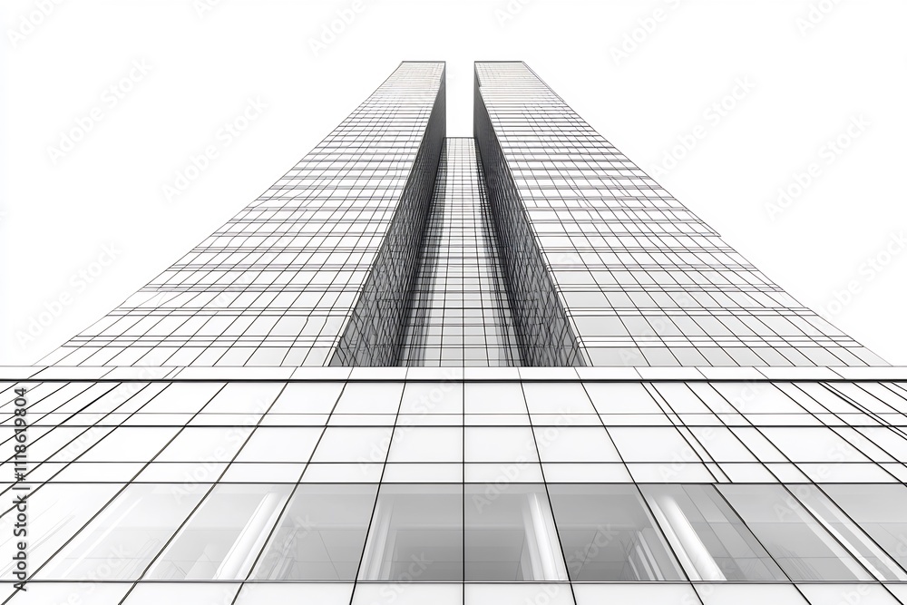 Poster detailed blueprint architecture showing plans a futuristic skyscraper drawn in monochrome technical 