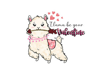 Llama be your Valentine, Leopard Valentines Sublimation Design