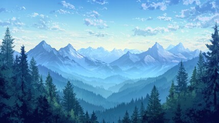 Obraz premium Tranquil mountain landscape under soft blue sky