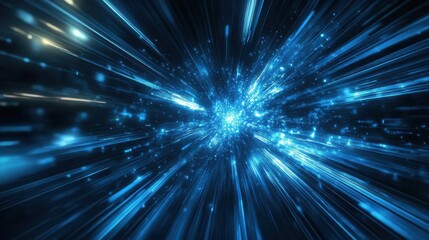 Naklejka premium Blue light beams flash across a dark canvas, creating an energetic and abstract display of movement