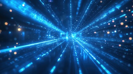 Naklejka premium Blue light beams flash across a dark canvas, creating an energetic and abstract display of movement