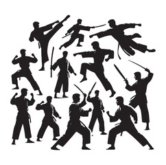 martial art pose silhouette vector illustration