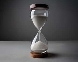 hourglass, time management, flowing sand, gray background, minimalistic design, time concept, deadlines, hourglass concept, contemporary aesthetics, design simplicity, elegance, and focus